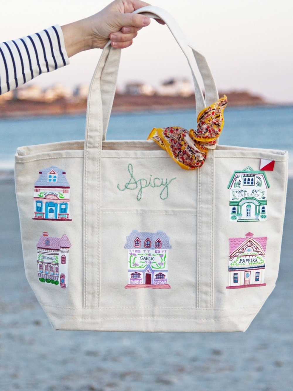 Hand-Painted Hand-Embroidered Canvas Boat Tote Bag | Lenox Spice Village